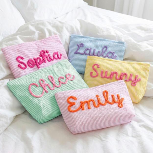 Preppy Cosmetic Bag👝Custom Seersucker Makeup Bag