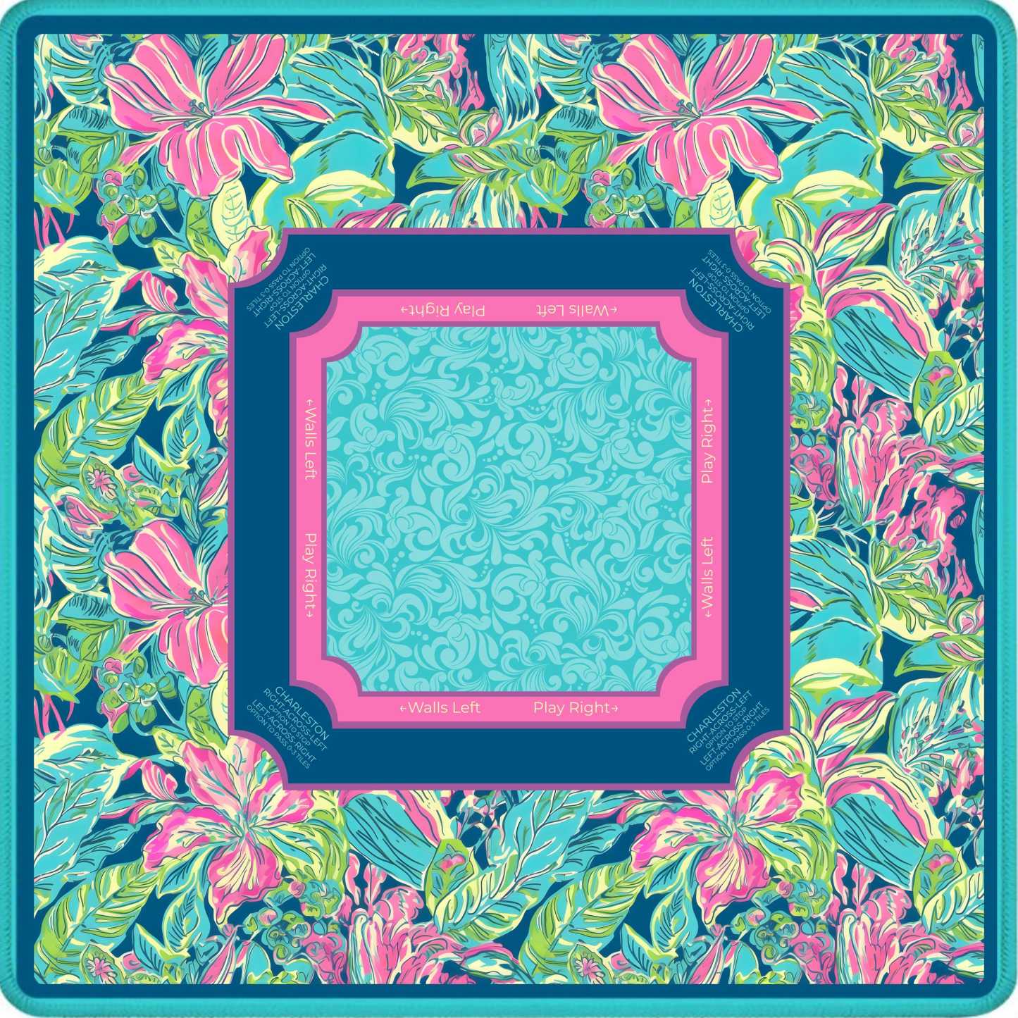 Preppy Teal Hibiscus Mahjong Mat