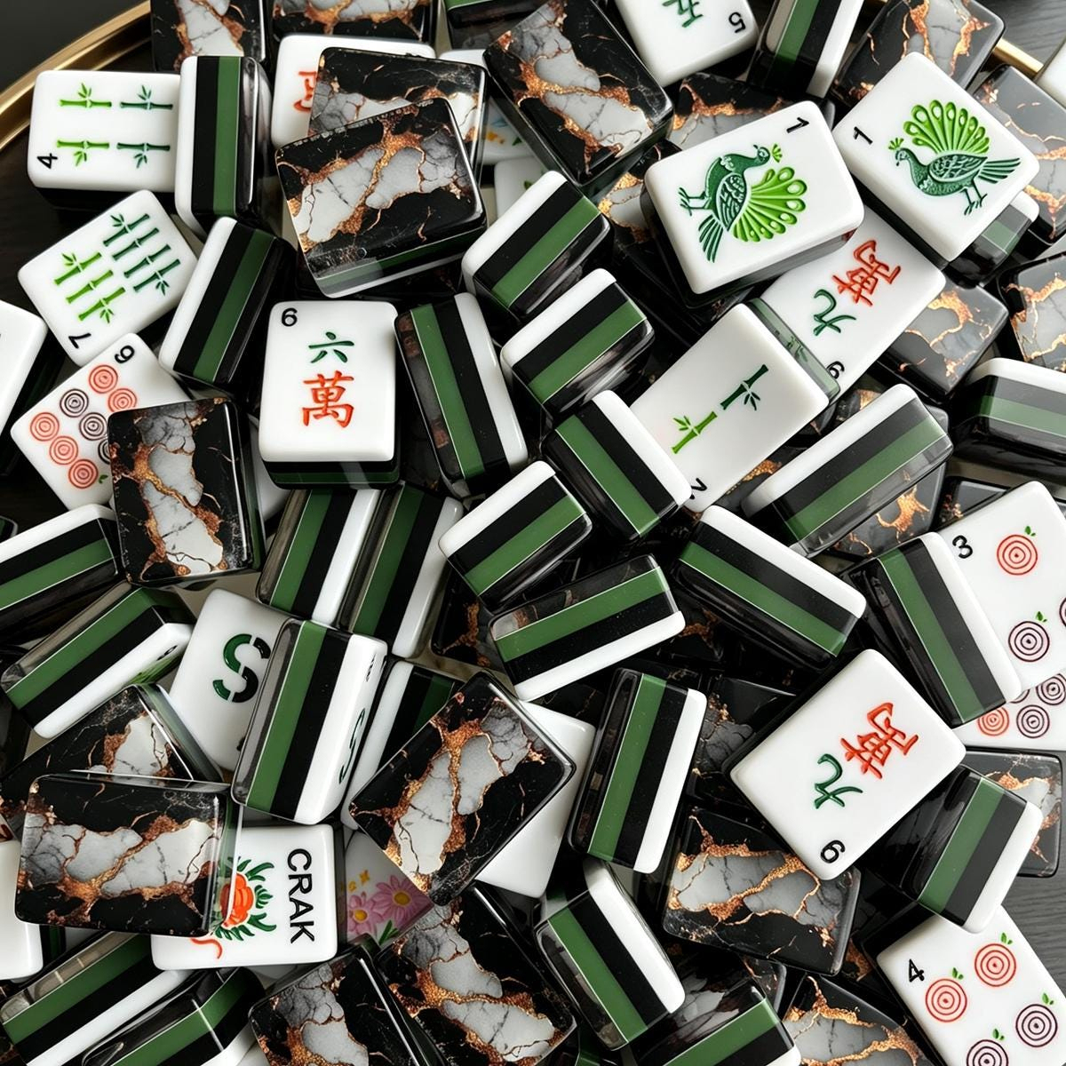 Black Gold Marble Mahjong Tiles