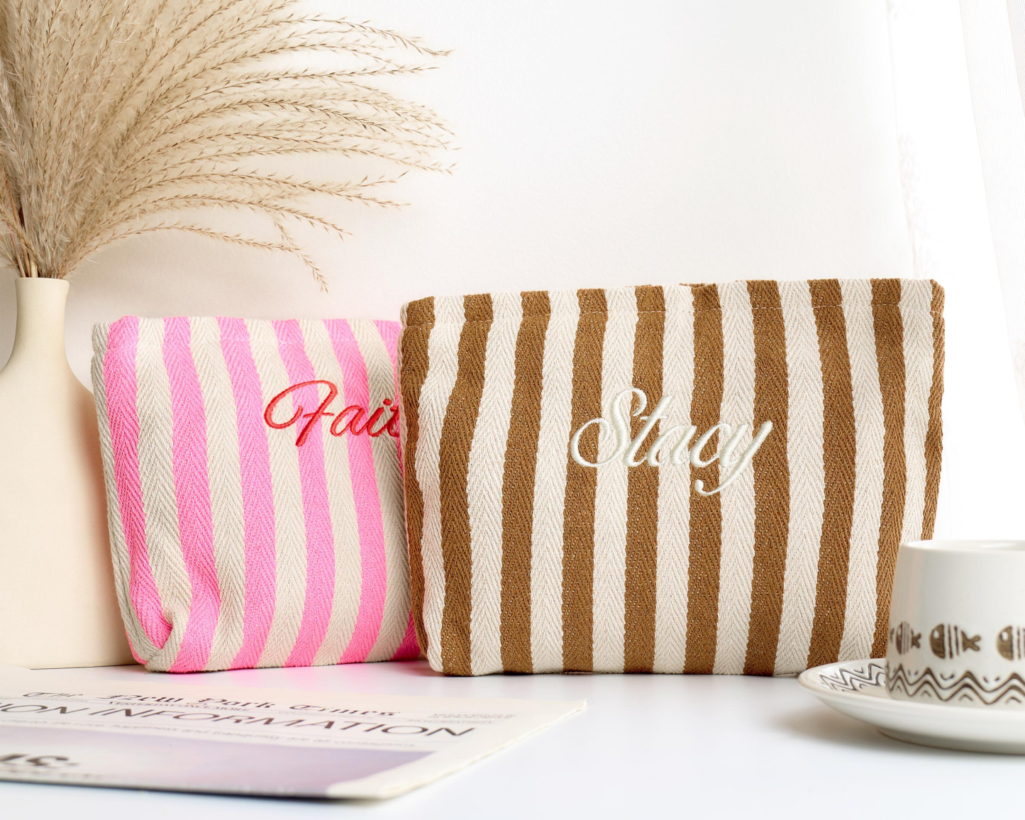 Pastel Striped Monogramed Makeup Bag