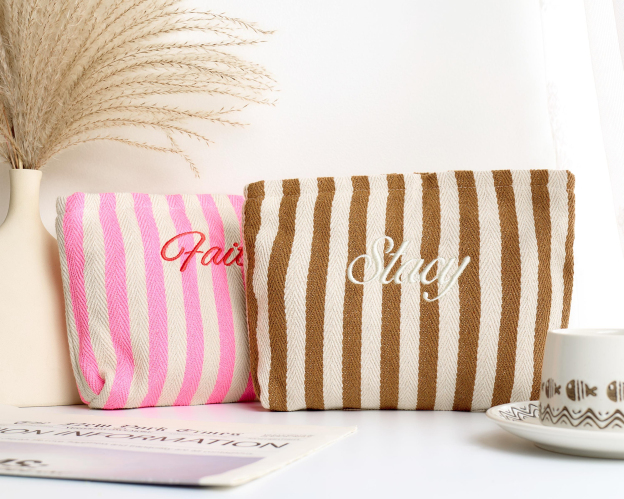Pastel Striped Monogramed Makeup Bag