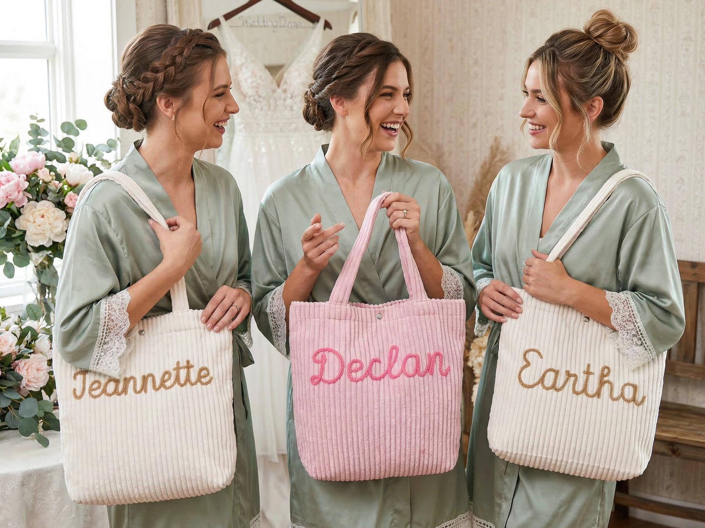 Personalized Embroidered Corduroy Tote