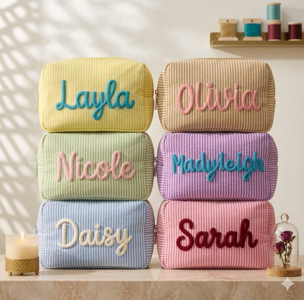 Personalized Seersucker Cosmetic Bag
