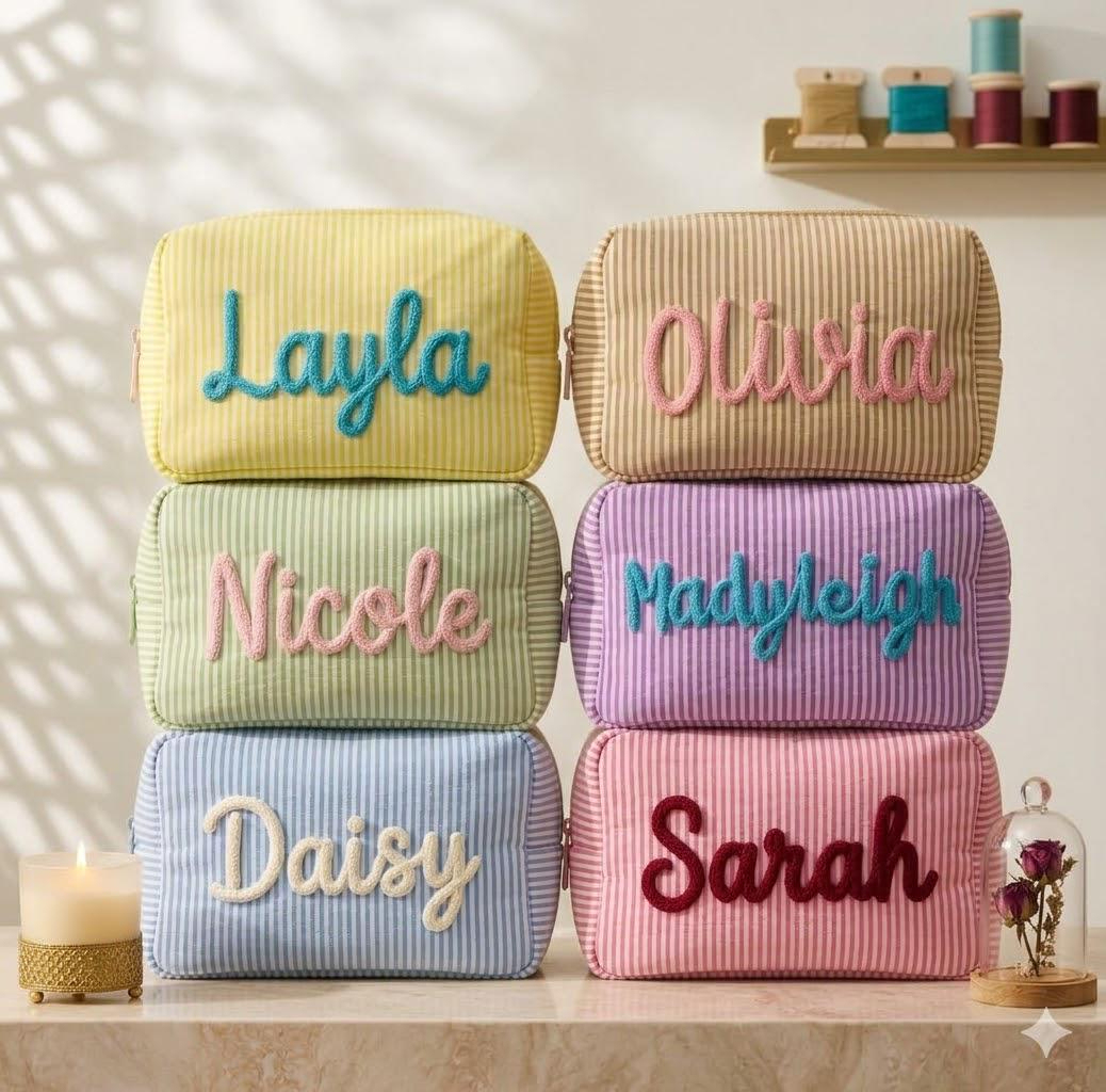 Personalized Seersucker Cosmetic Bag