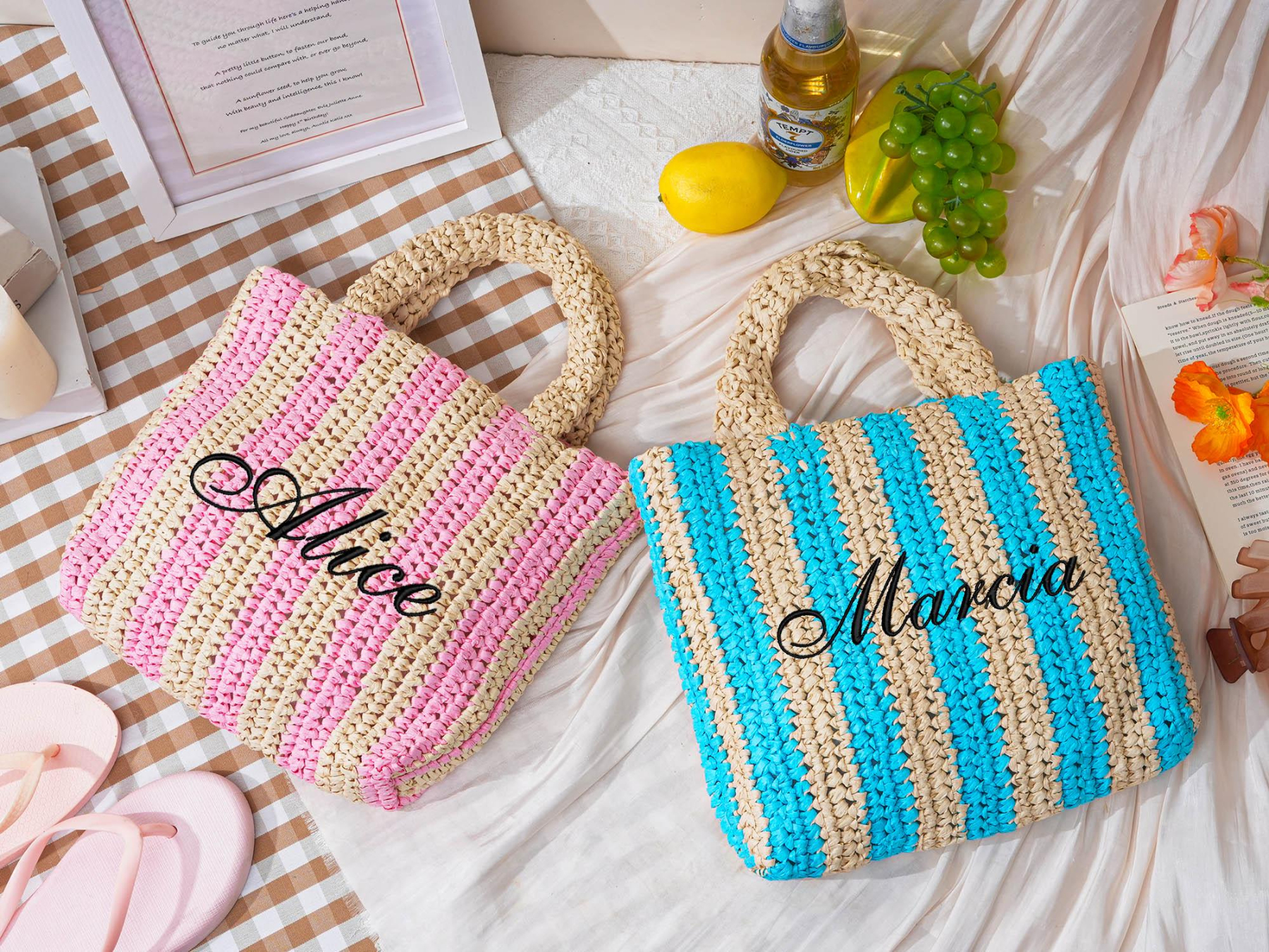 Personalized Embroidery Name Beach Straw Bag