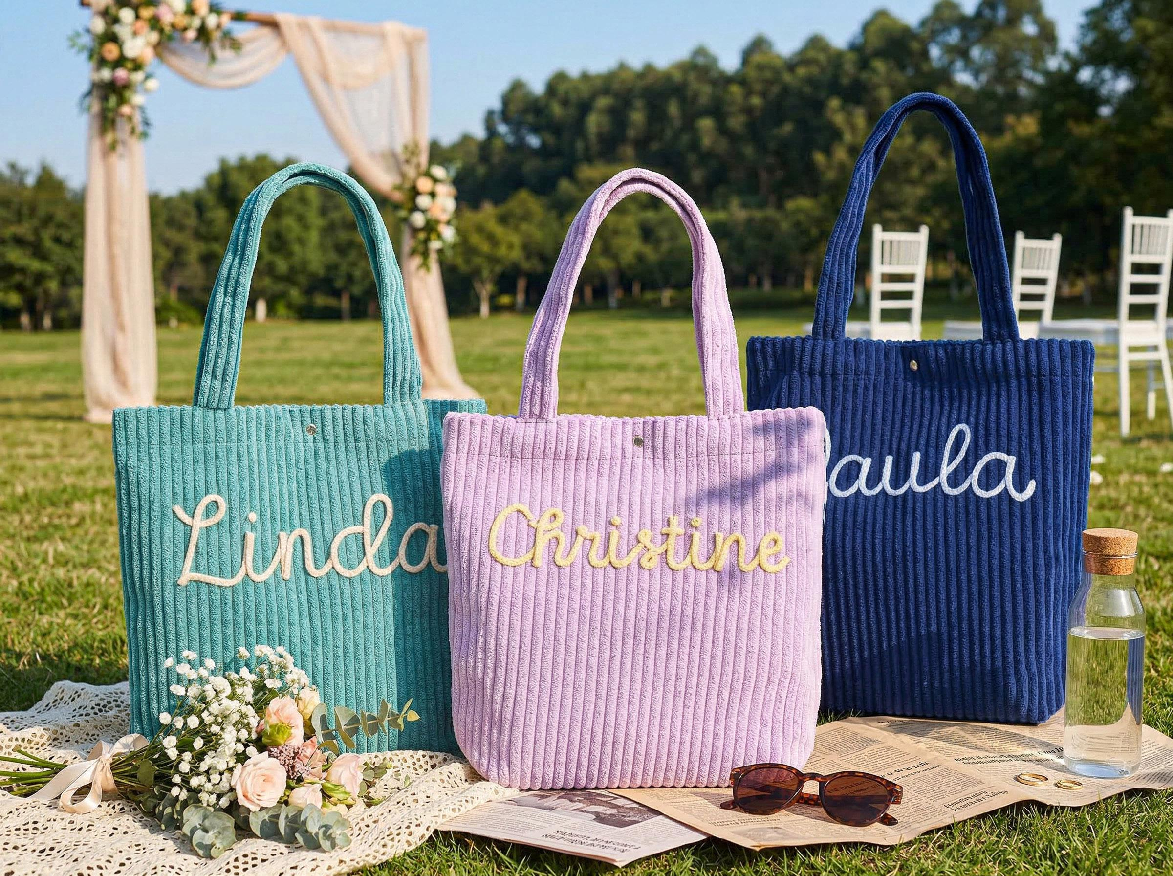 Personalized Embroidered Corduroy Tote