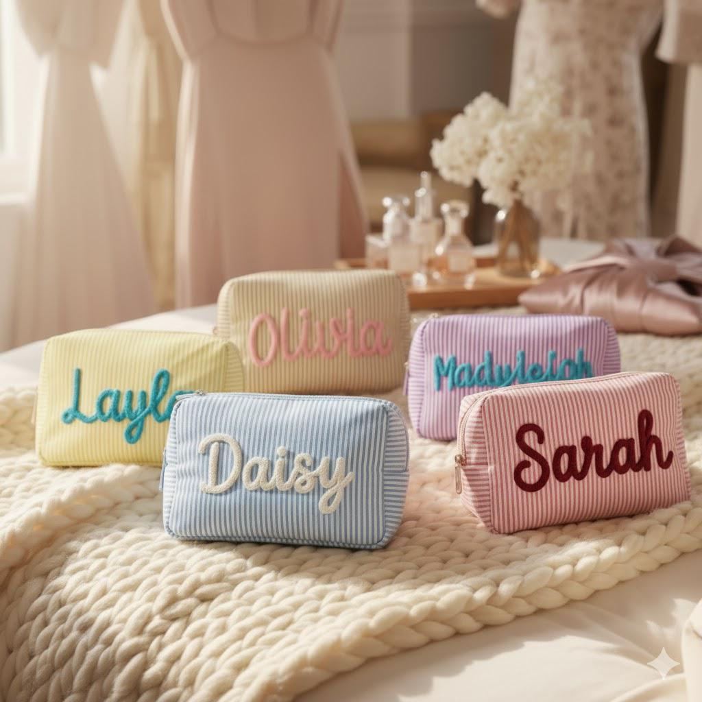 Personalized Seersucker Cosmetic Bag