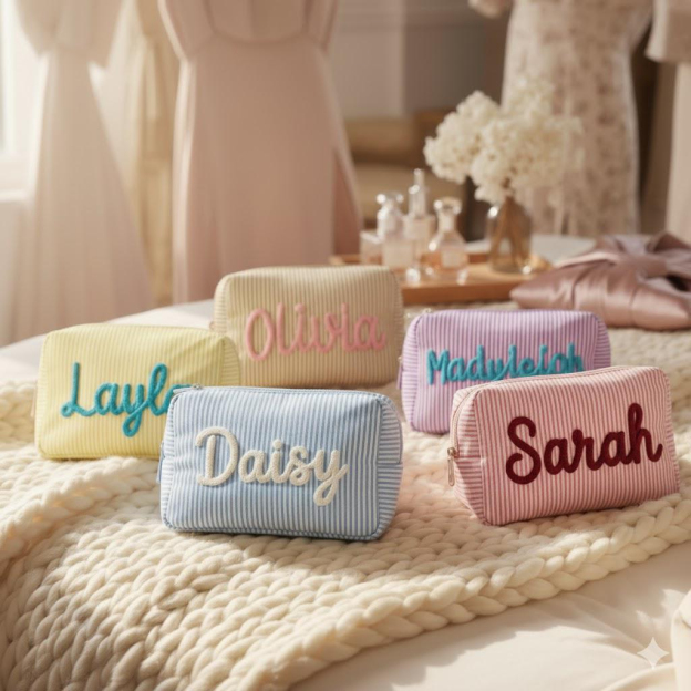 Personalized Seersucker Cosmetic Bag