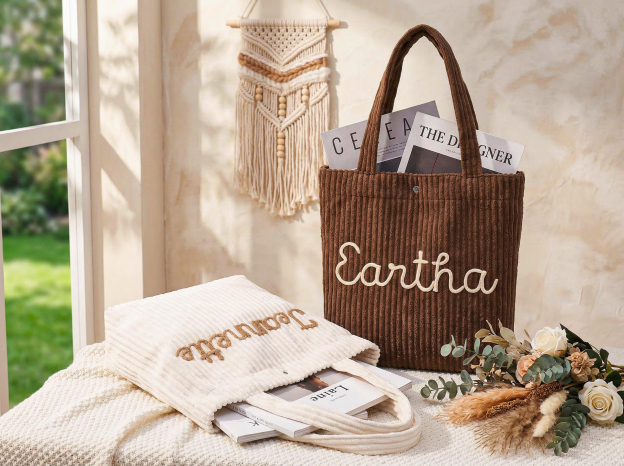 Personalized Embroidered Corduroy Tote