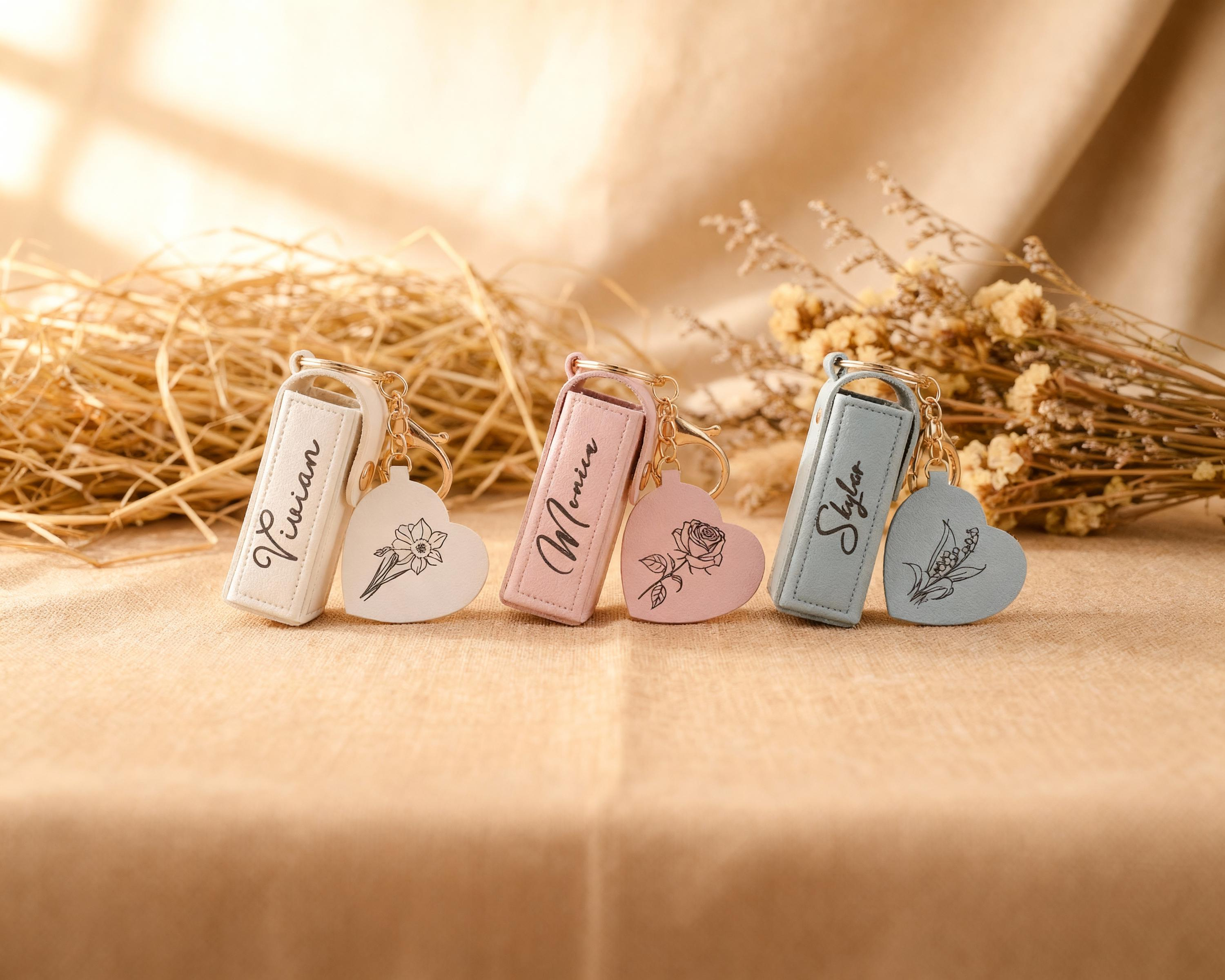 Personalized Lip Balm Bag Keychain with Mirror