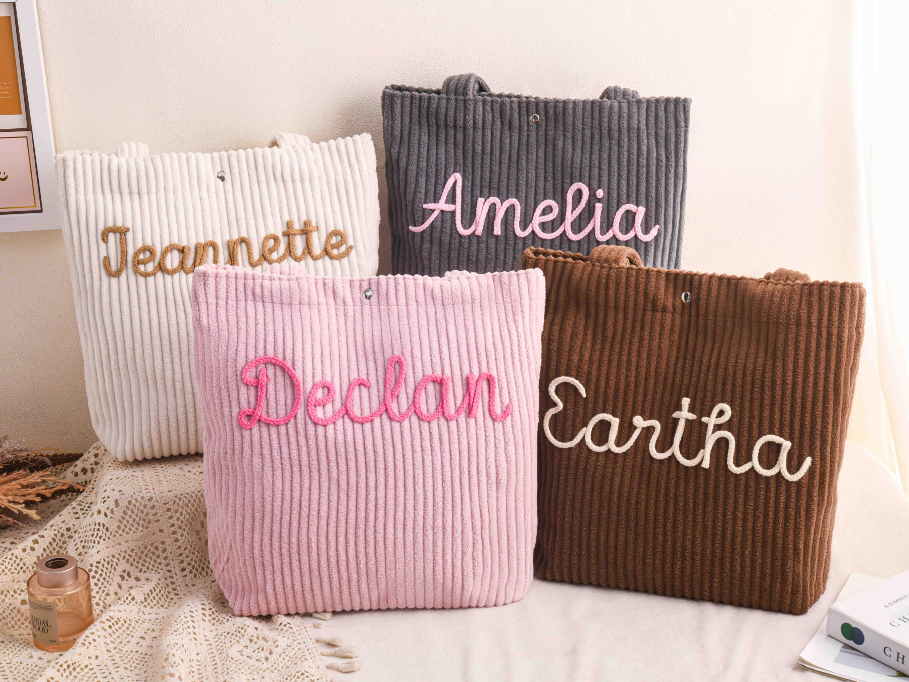Personalized Embroidered Corduroy Tote
