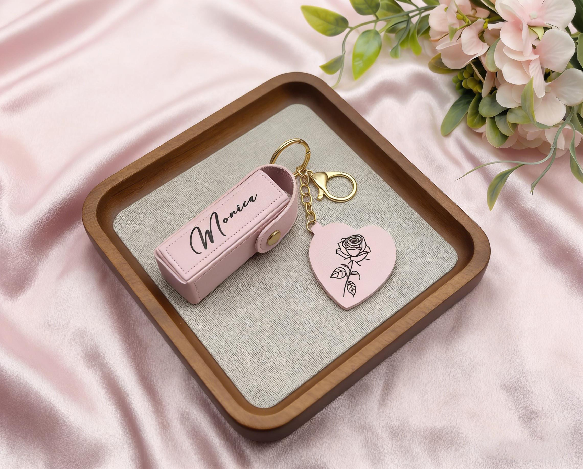 Personalized Lip Balm Bag Keychain with Mirror