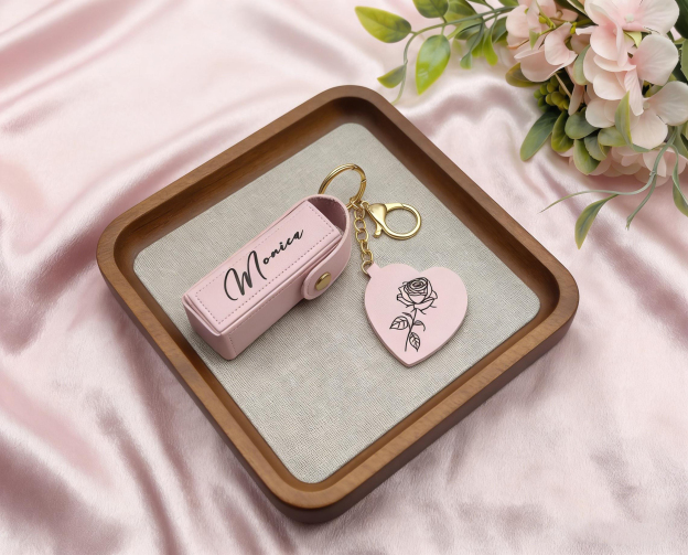 Personalized Lip Balm Bag Keychain with Mirror
