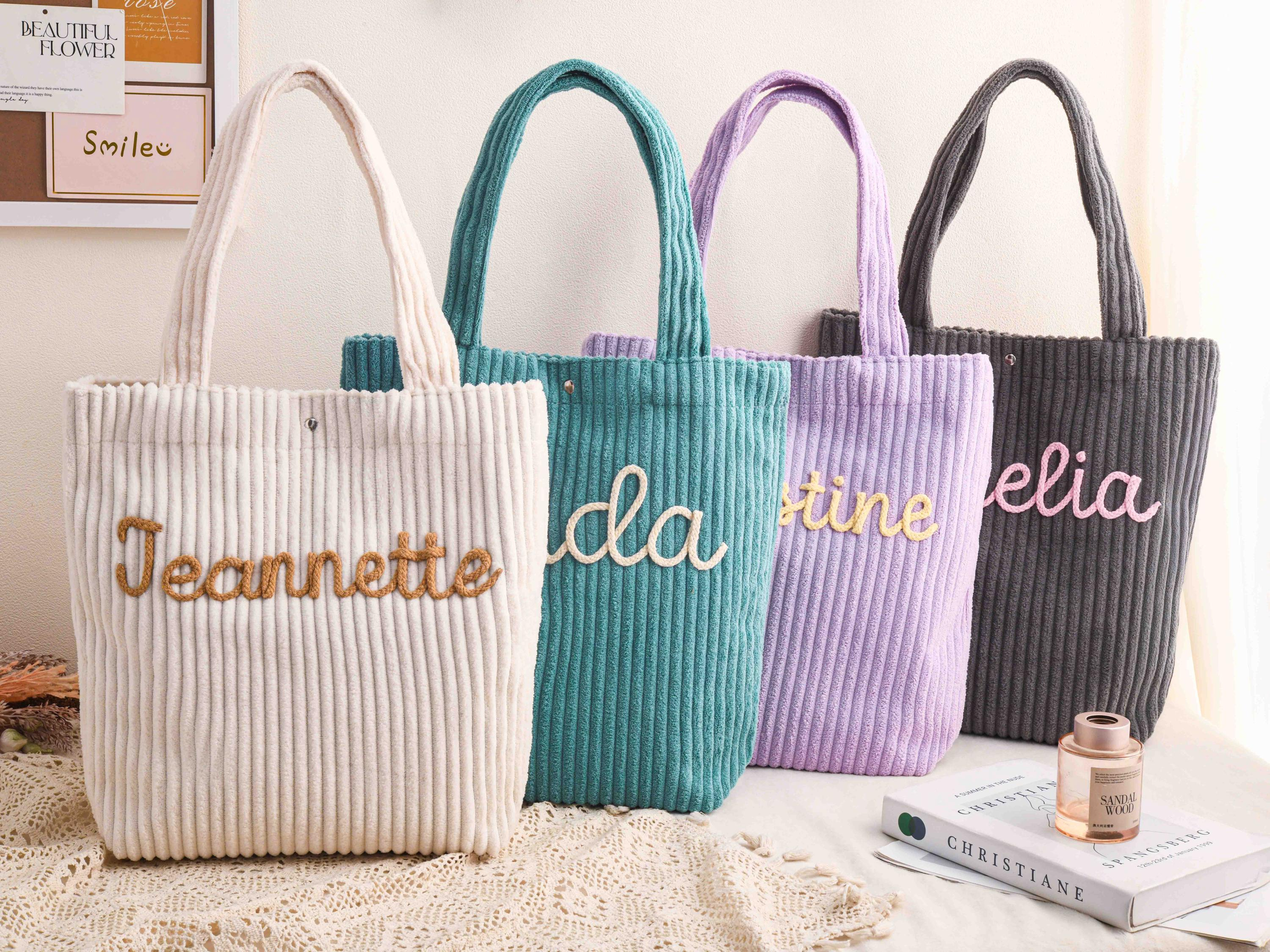 Personalized Embroidered Corduroy Tote