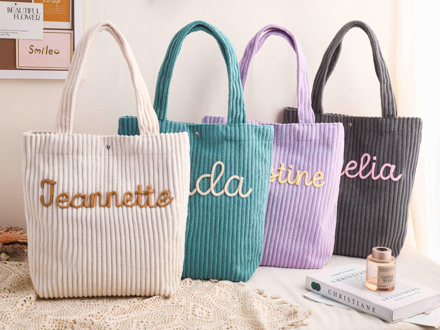 Personalized Embroidered Corduroy Tote