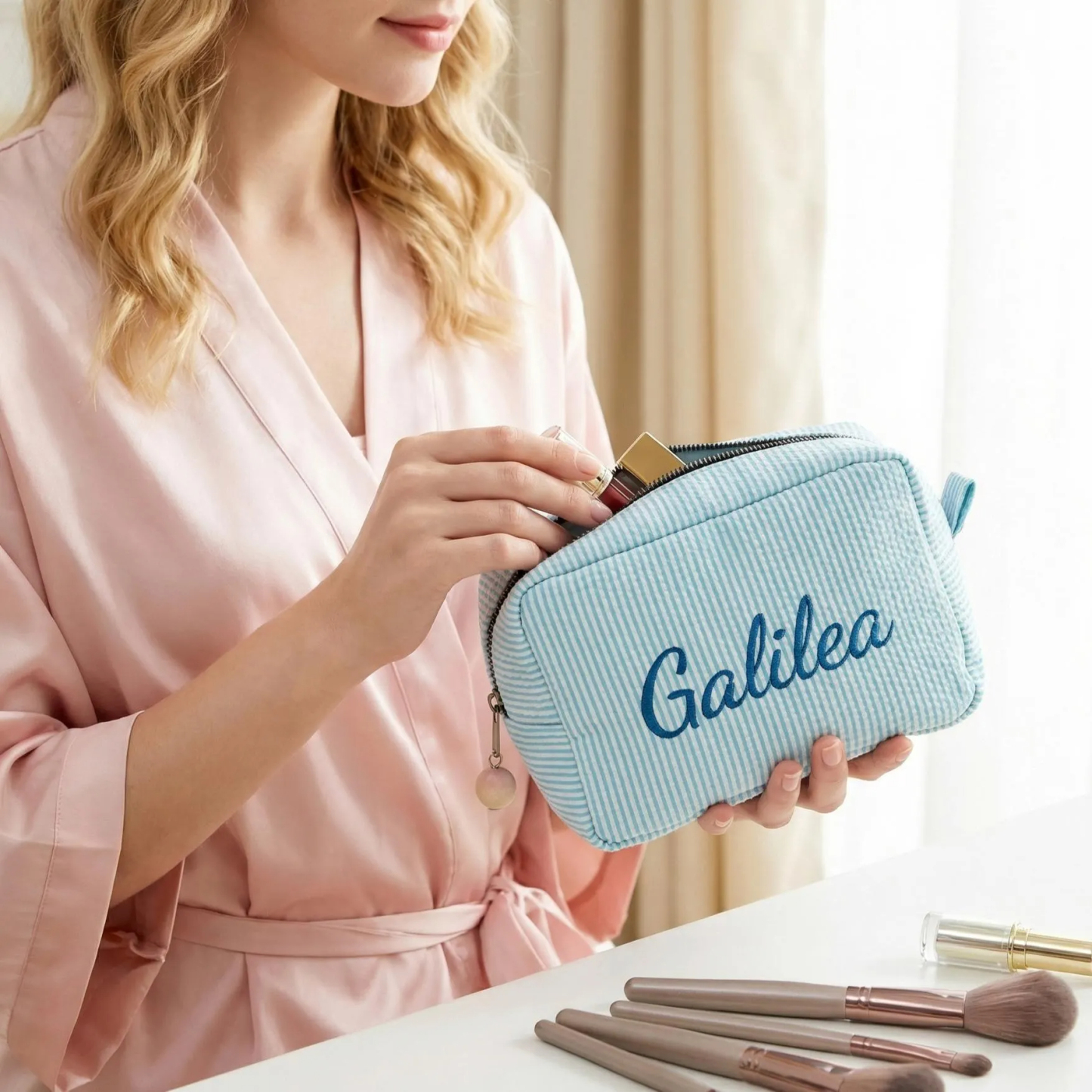 Personalized Embroidered Makeup Bag with Name