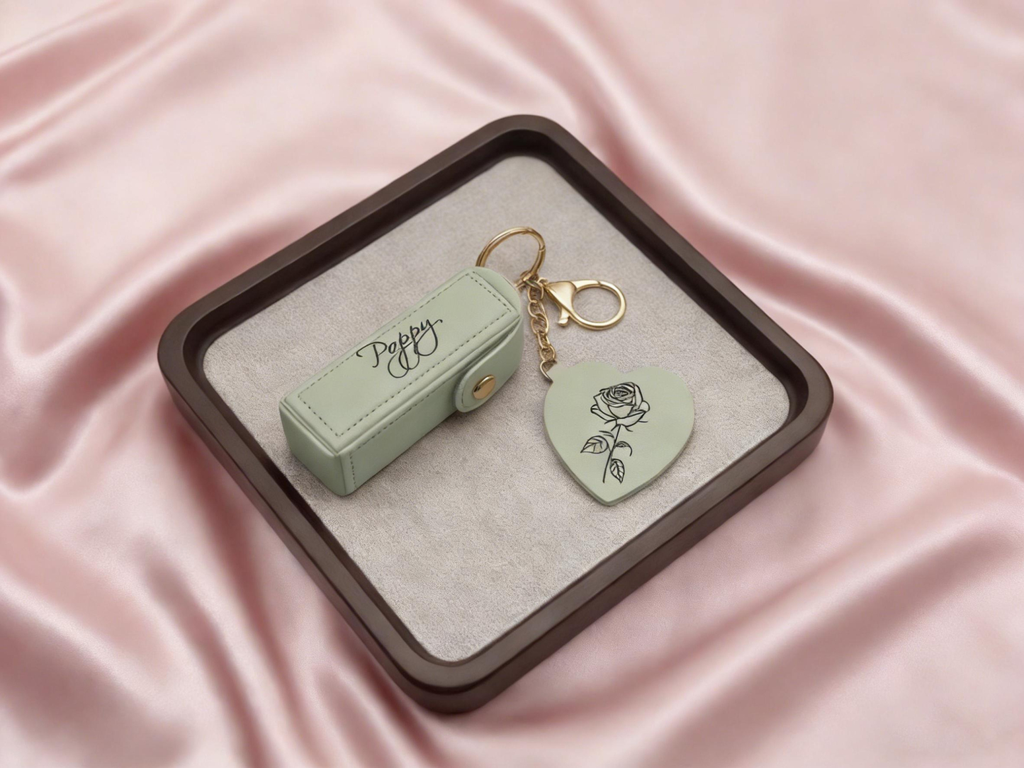 Personalized Lip Balm Bag Keychain with Mirror
