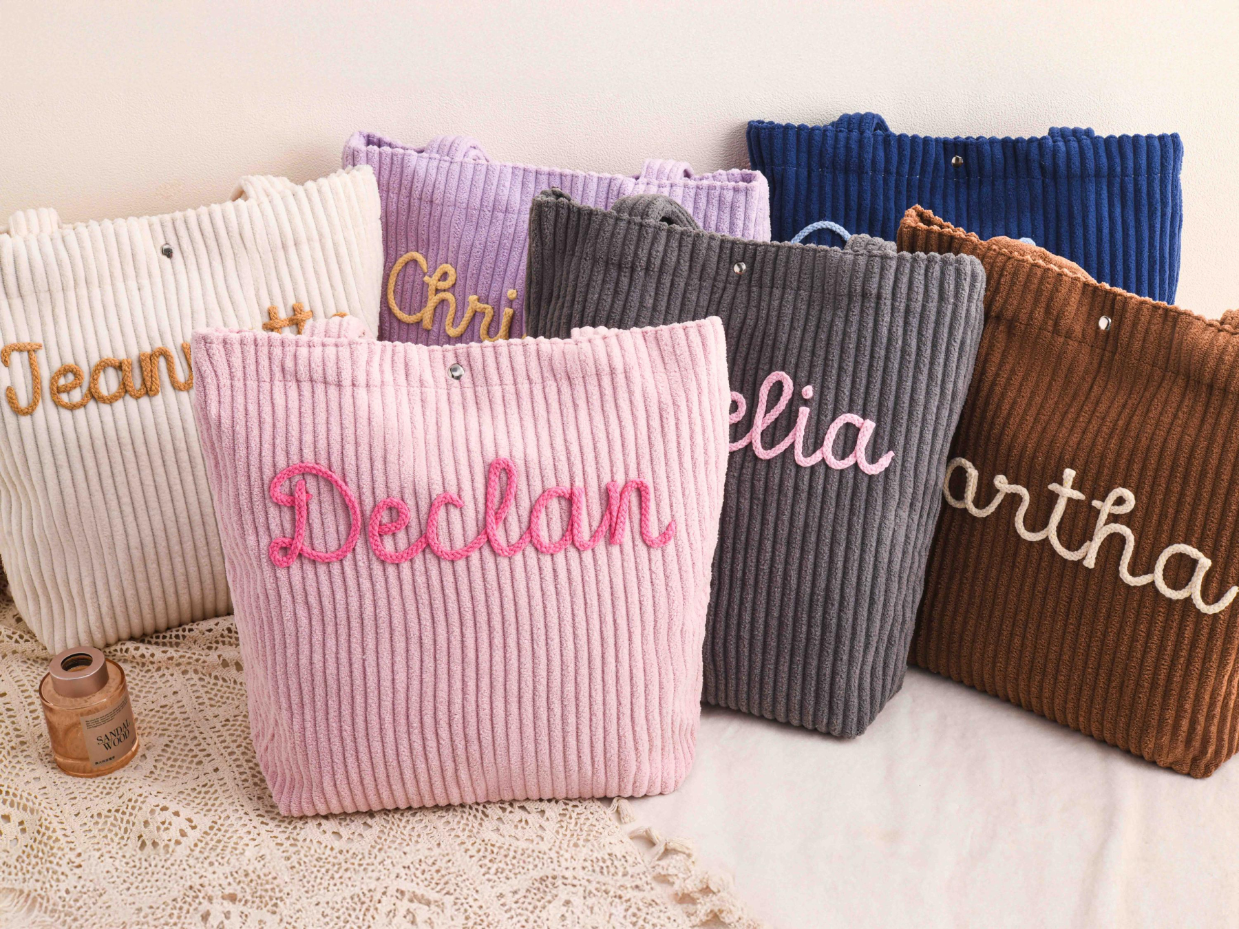 Personalized Embroidered Corduroy Tote