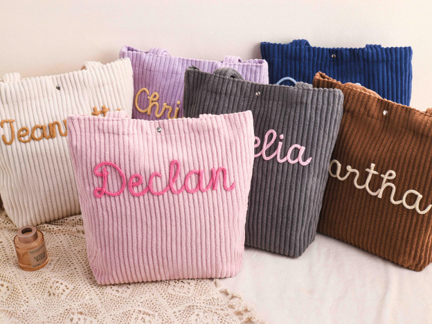 Personalized Embroidered Corduroy Tote