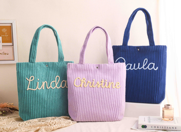 Personalized Embroidered Corduroy Tote