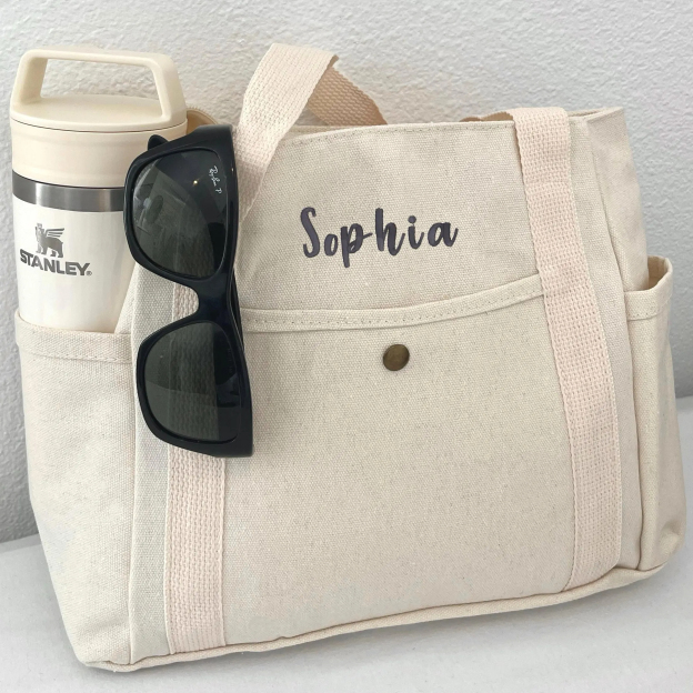 Personalized Embroidered Name Cotton Canvas Tote Bag