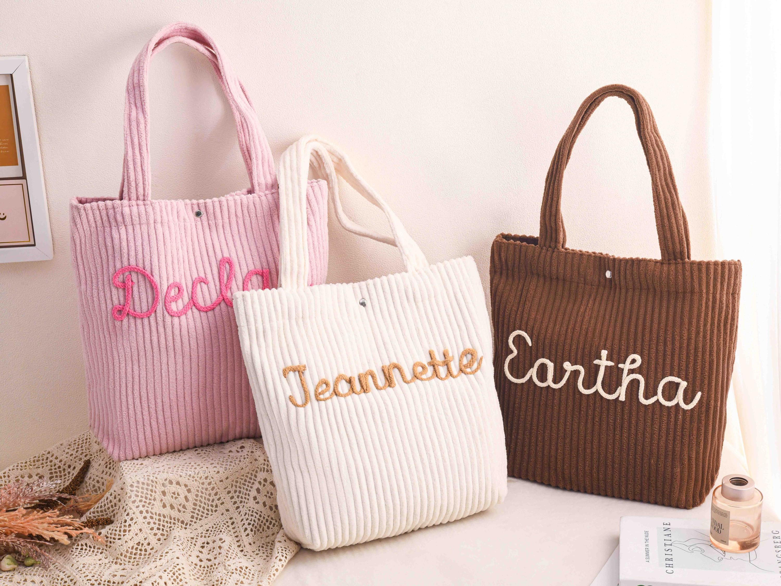 Personalized Embroidered Corduroy Tote