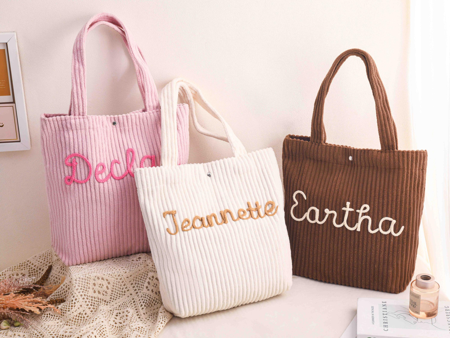 Personalized Embroidered Corduroy Tote