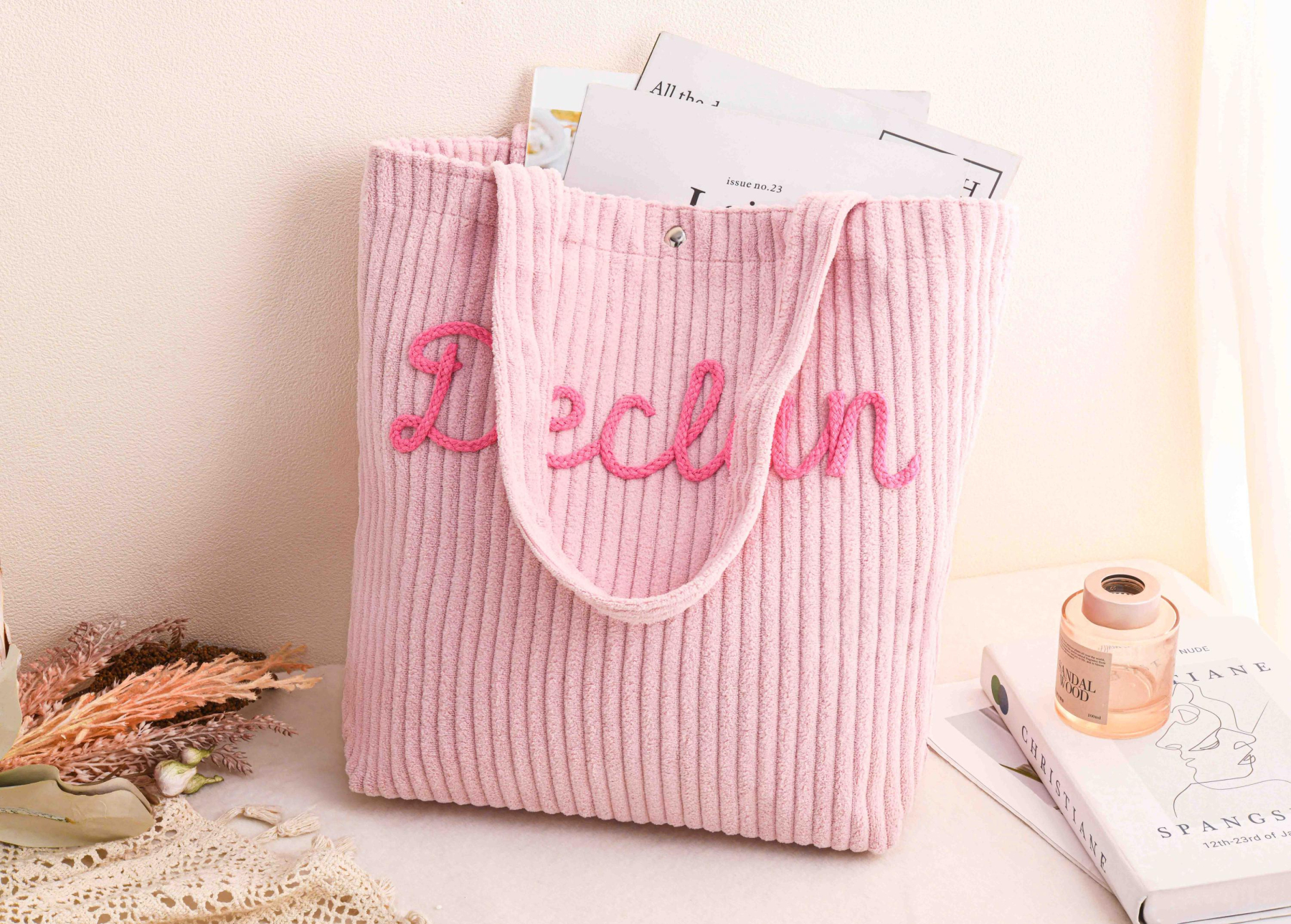 Personalized Embroidered Corduroy Tote
