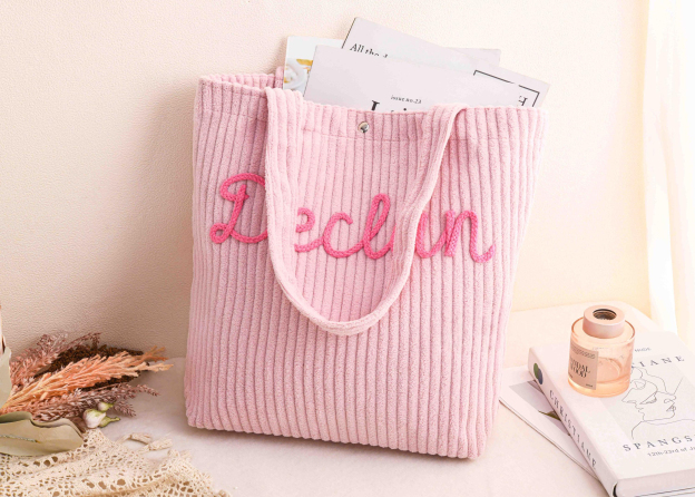 Personalized Embroidered Corduroy Tote