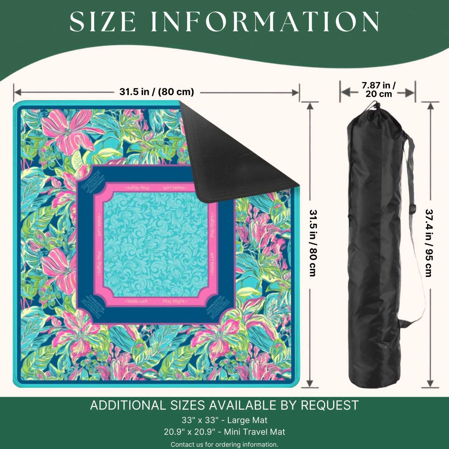 Preppy Teal Hibiscus Mahjong Mat