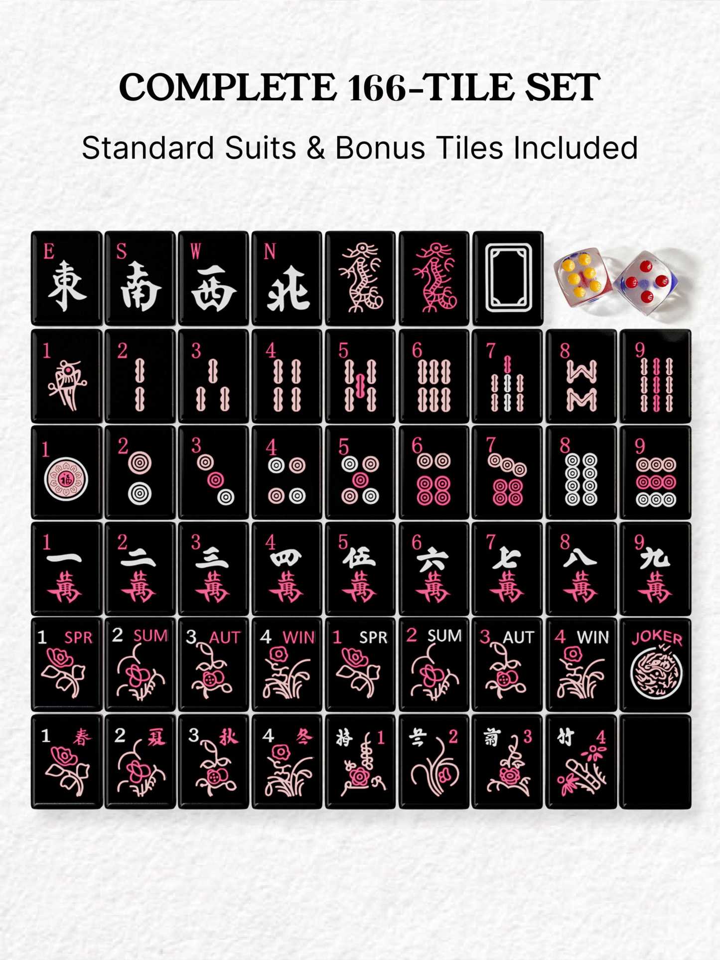 Midnight Pearl Quilted Handcrafted Resin Mahjong Tiles