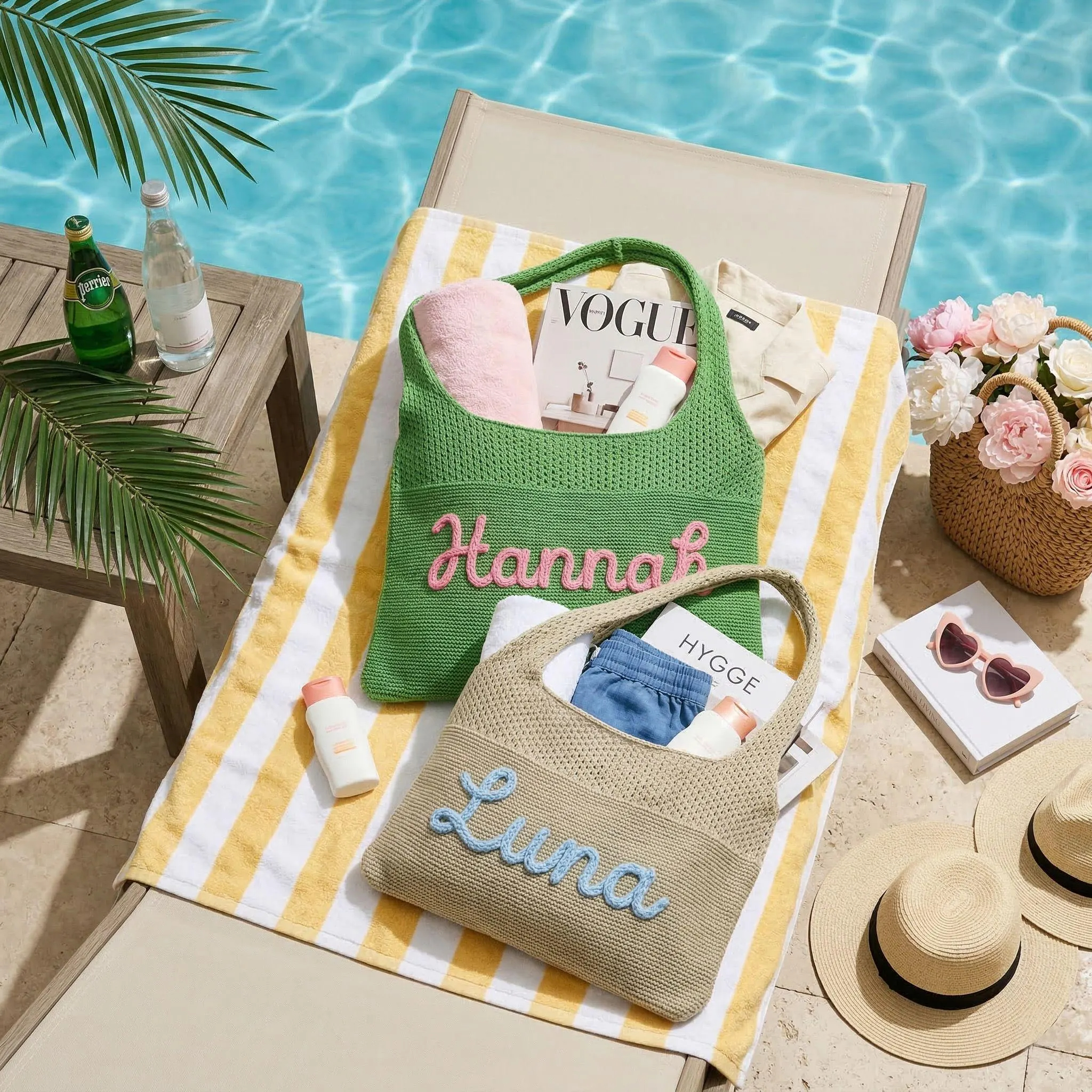 Custom Embroidered Knit Beach Tote Bag