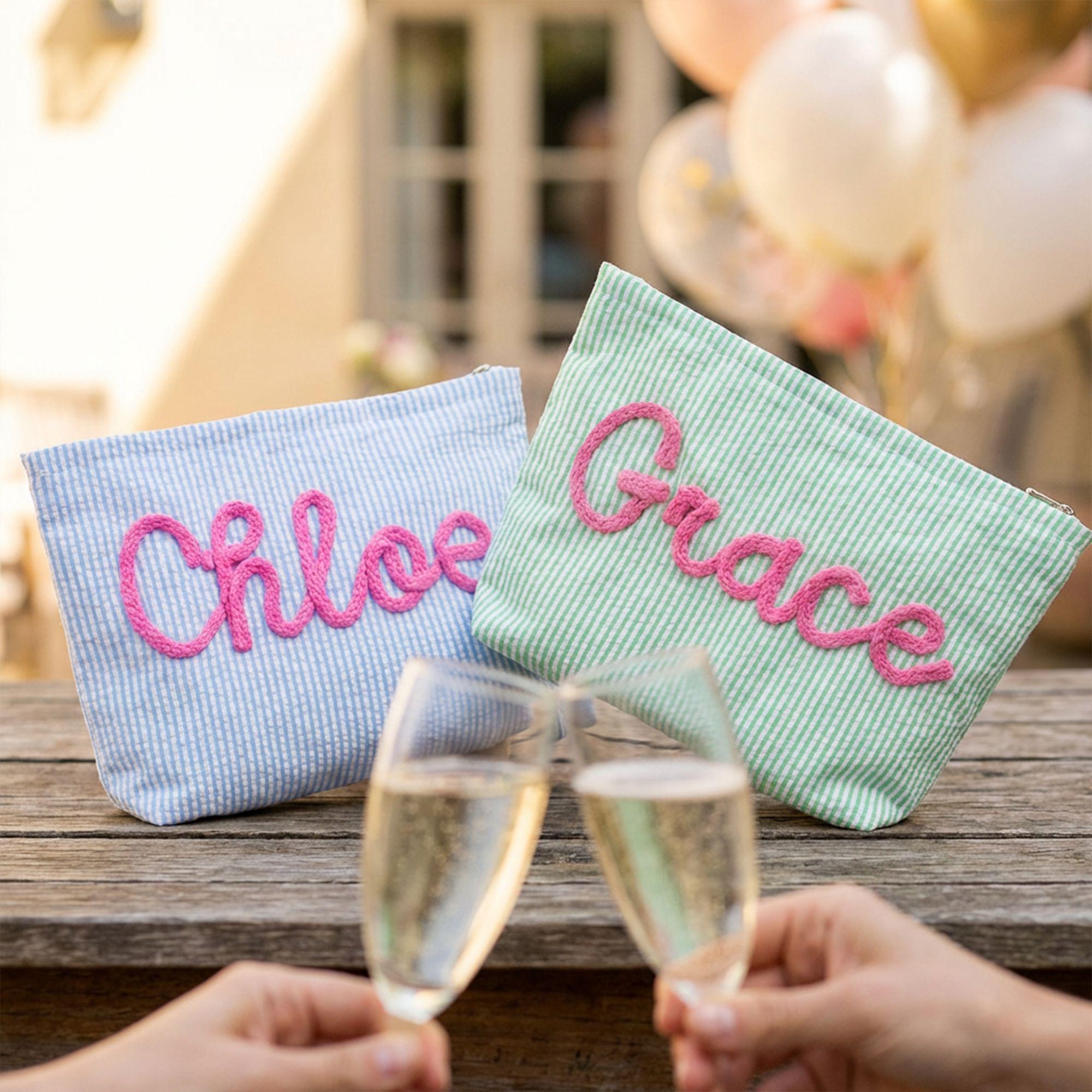 Preppy Cosmetic Bag👝Custom Seersucker Makeup Bag