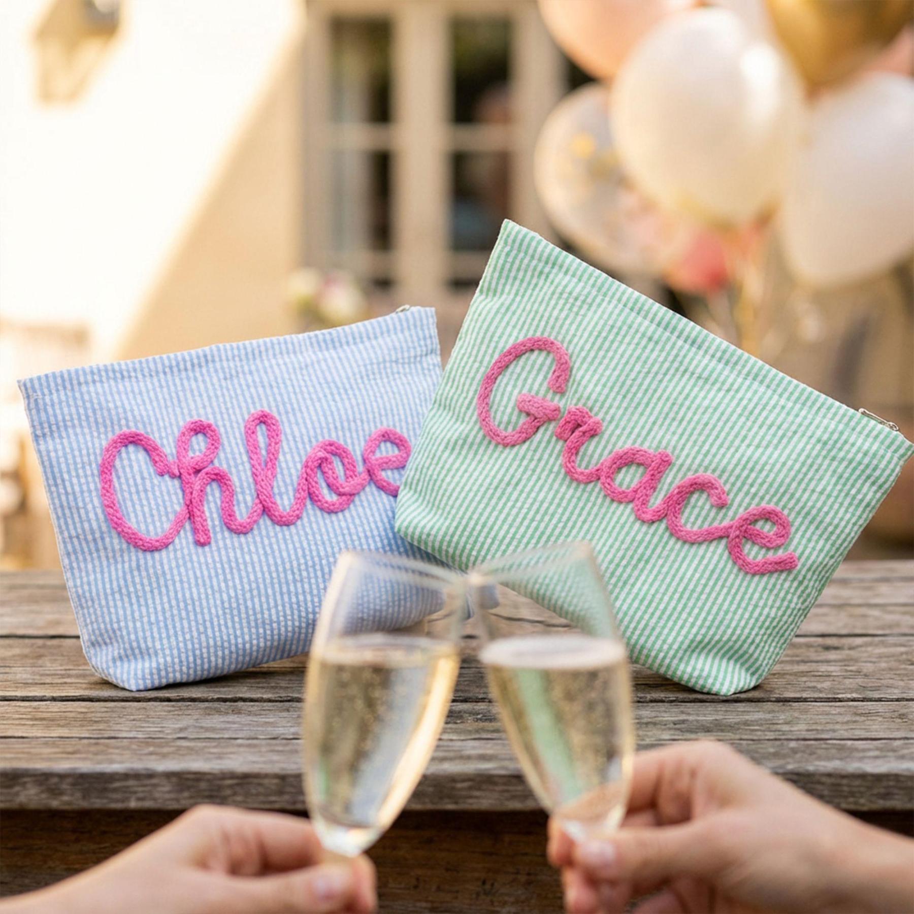 Preppy Cosmetic Bag👝Custom Seersucker Makeup Bag