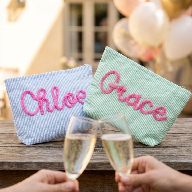 Preppy Cosmetic Bag👝Custom Seersucker Makeup Bag