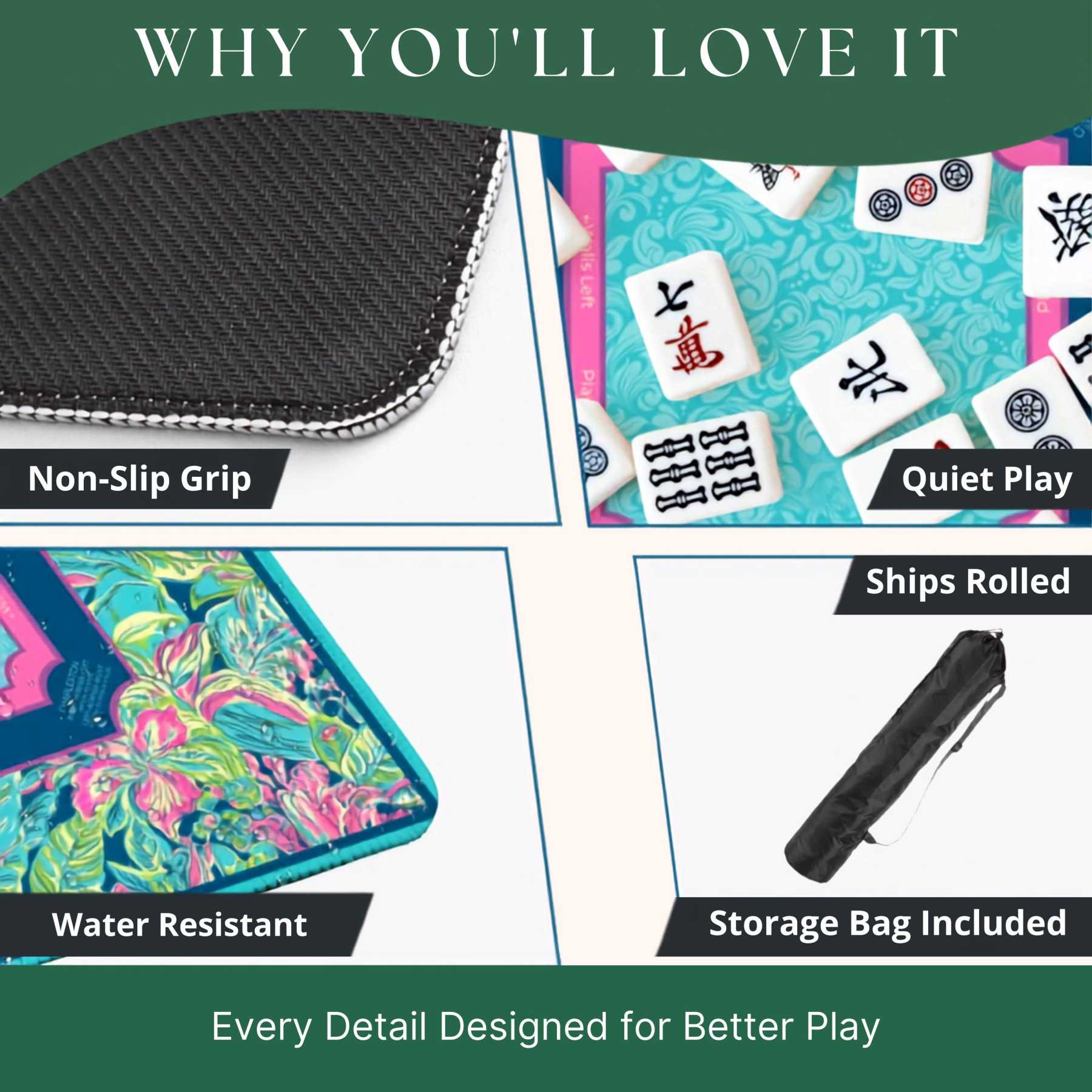 Preppy Teal Hibiscus Mahjong Mat