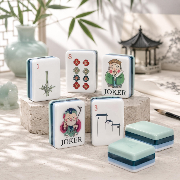Mint Green Chinese Garden Mahjong Tiles