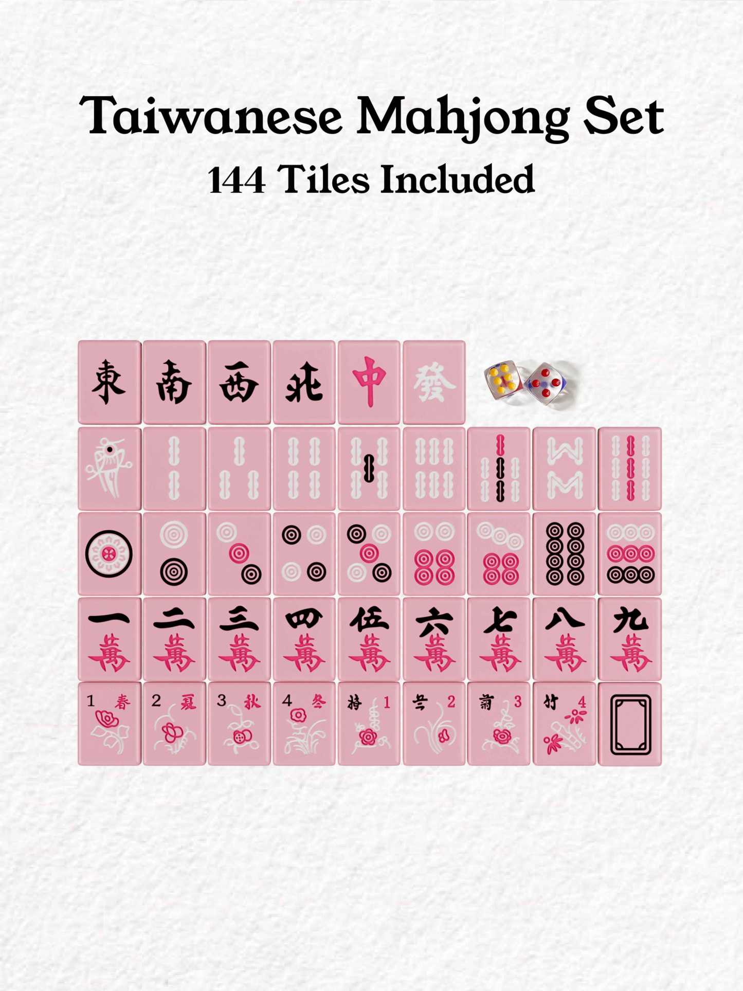 Pink Pearl Quilted Argyle Handcrafted Resin Mahjong Tiles