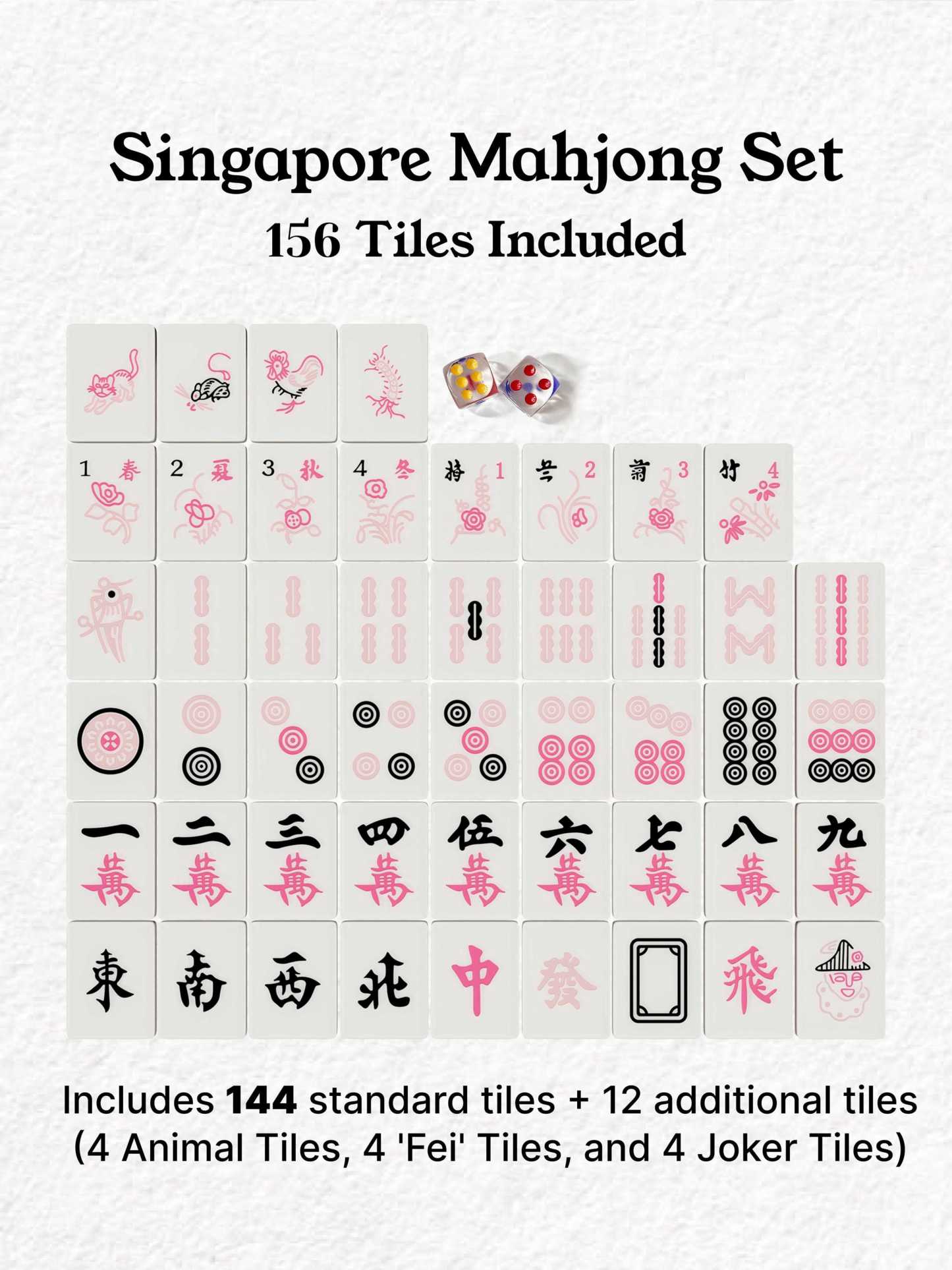 Blush Sakura Handcrafted Resin Singapore Mahjong Tiles