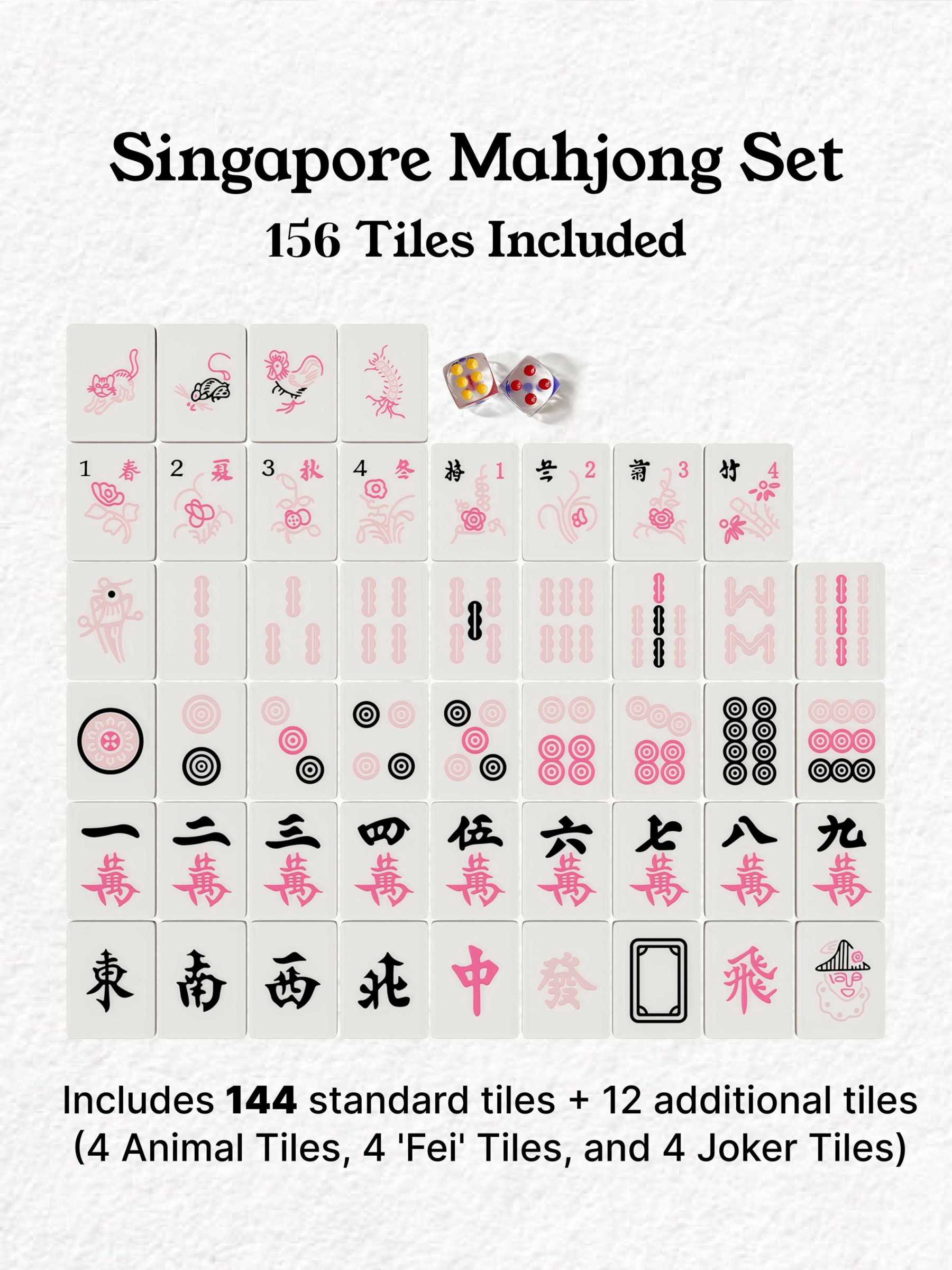 Blush Sakura Handcrafted Resin Singapore Mahjong Tiles