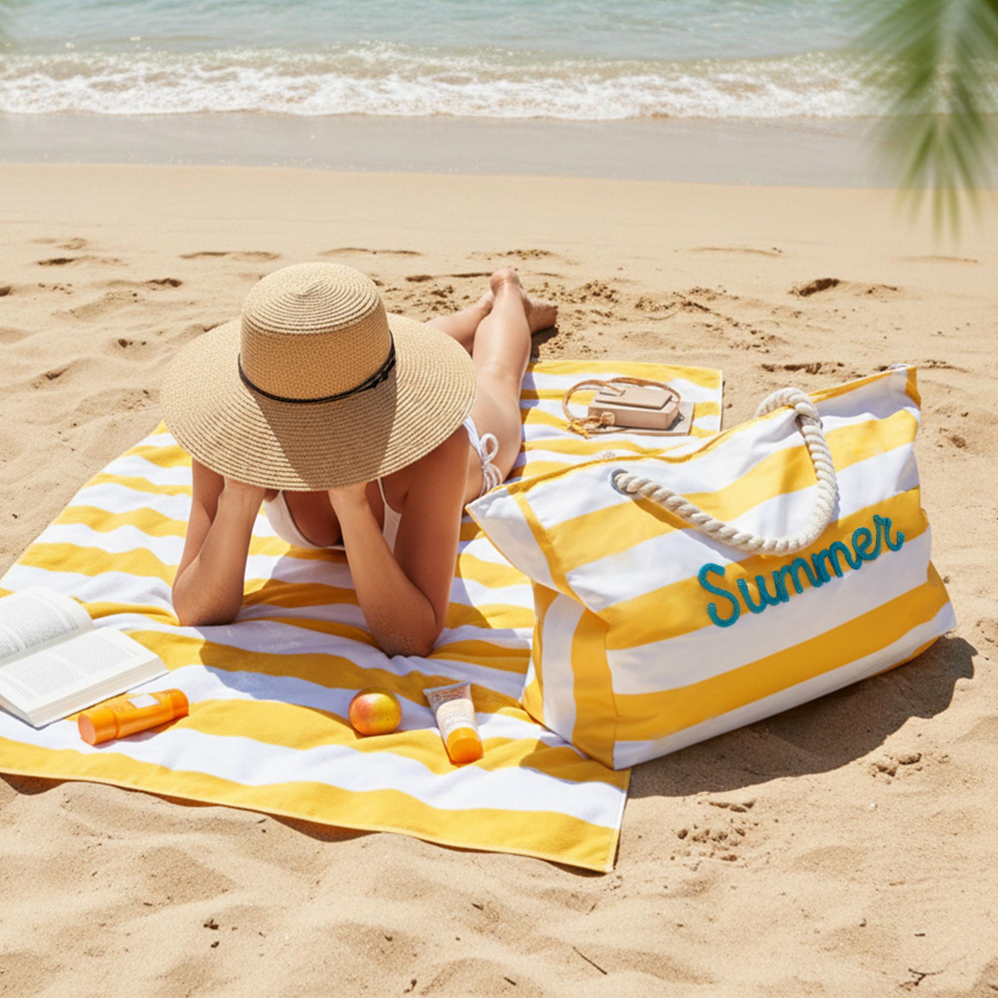 Personalized Beach Tote Bag with Zipper