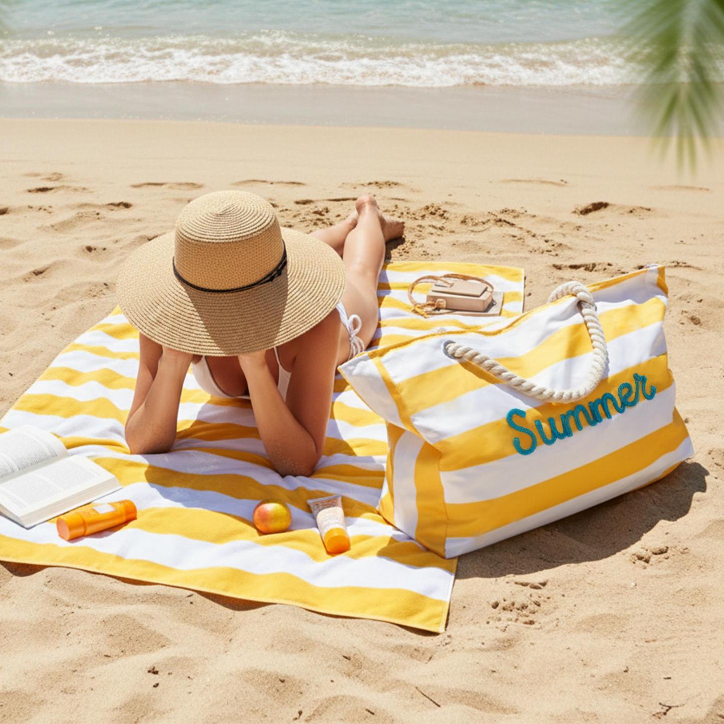 Personalized Beach Tote Bag with Zipper