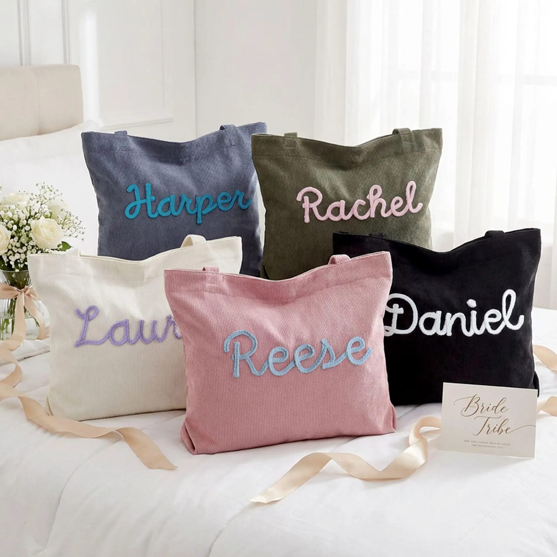 Custom Corduroy Tote Bag with Zipper