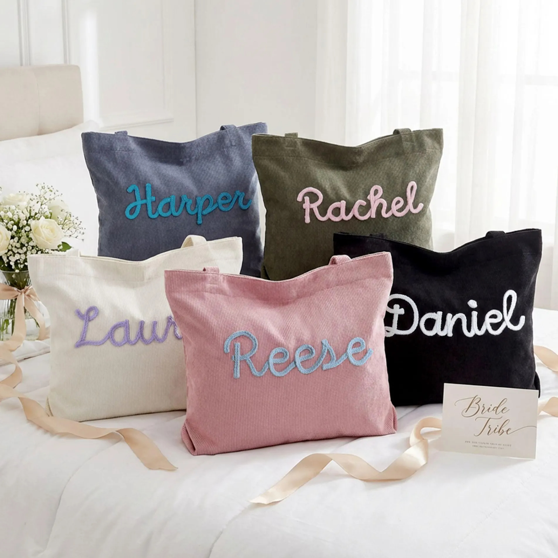 Custom Corduroy Tote Bag with Zipper