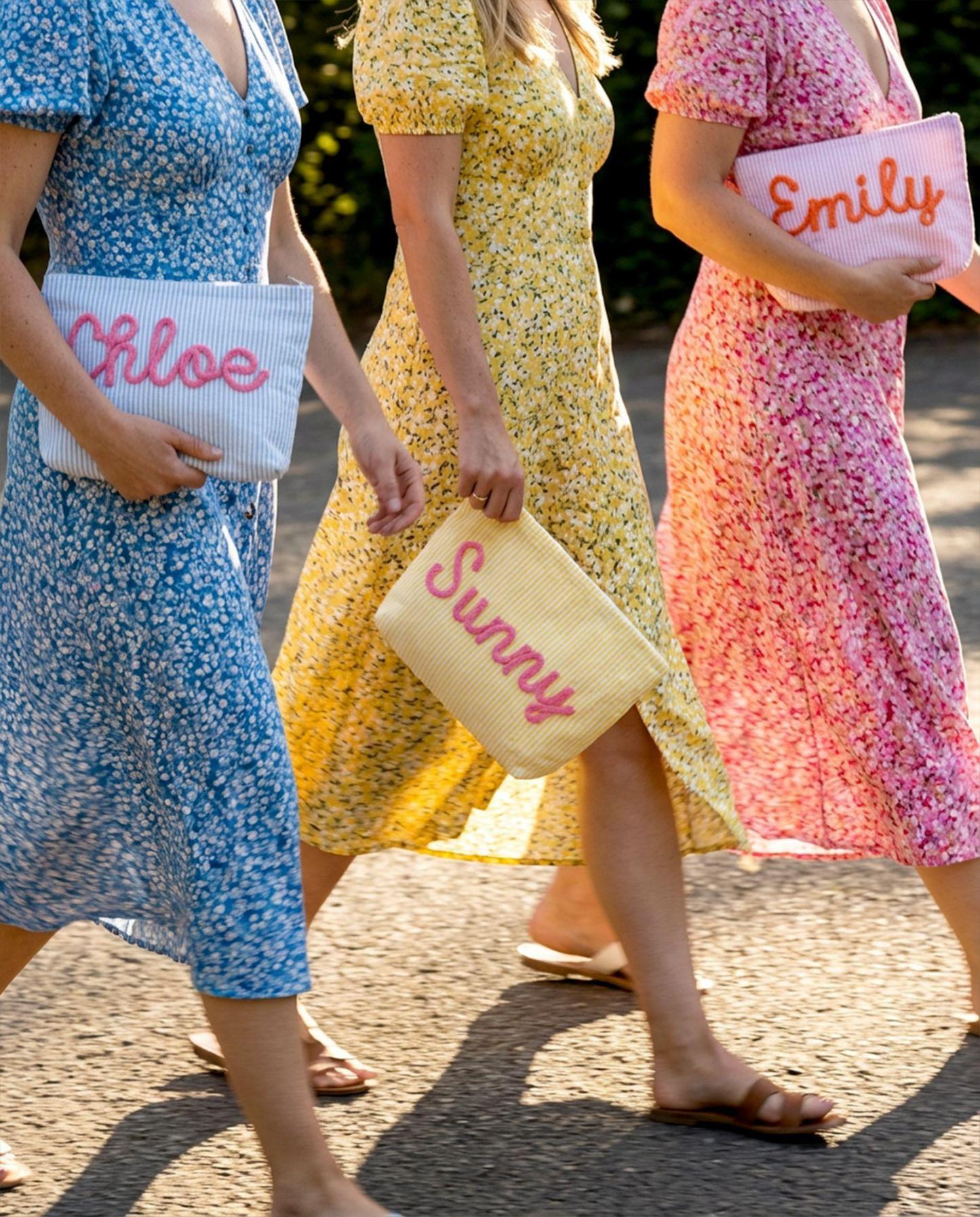 Preppy Cosmetic Bag👝Custom Seersucker Makeup Bag