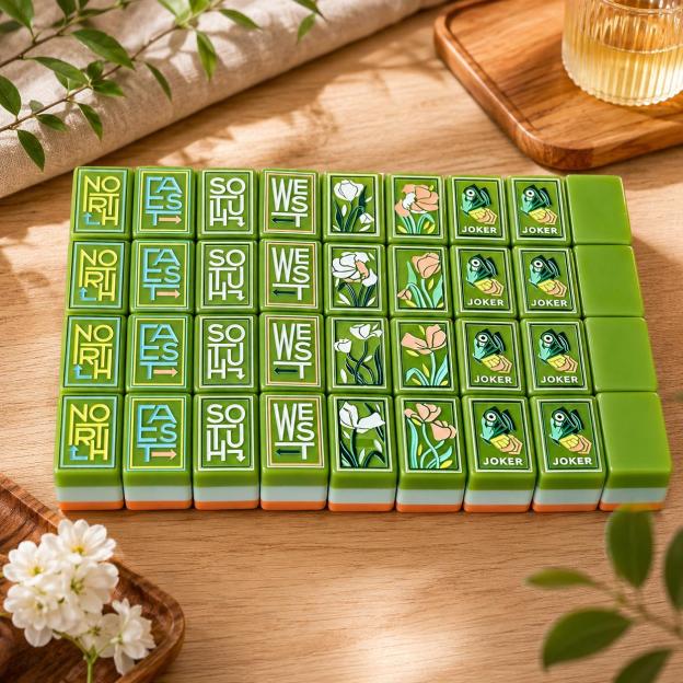 Jade Green Botanical Mahjong Tiles