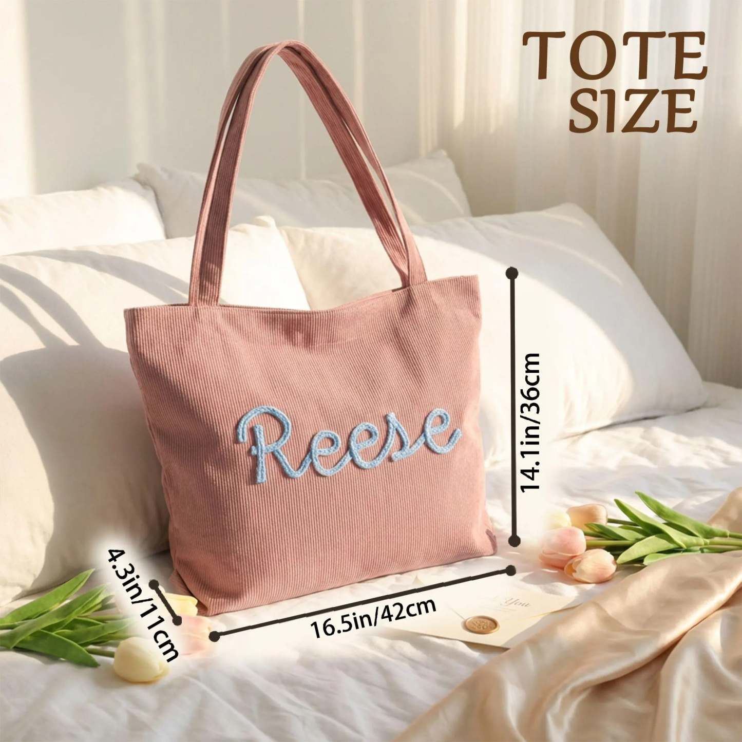 Custom Corduroy Tote Bag with Zipper