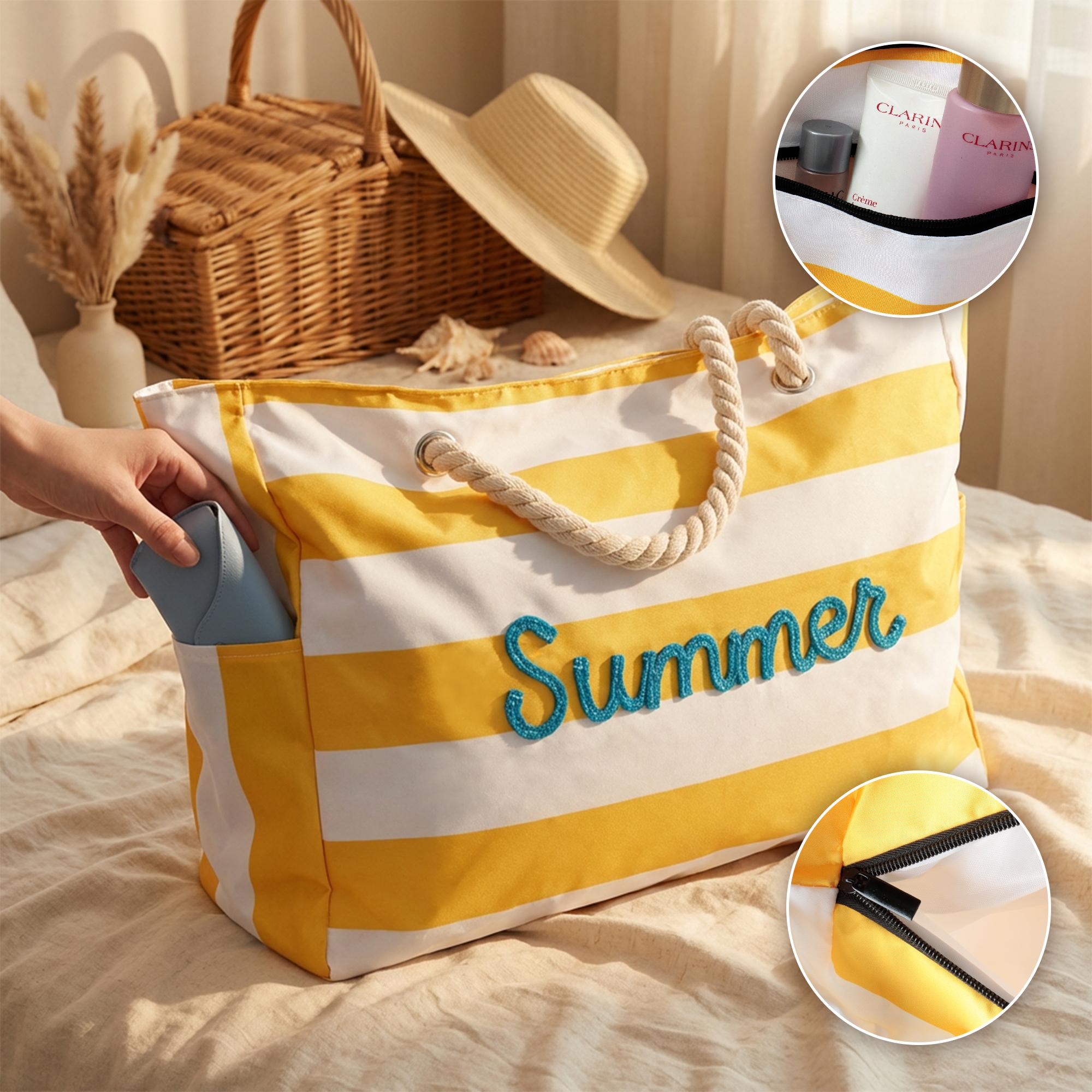 Personalized Beach Tote Bag with Zipper
