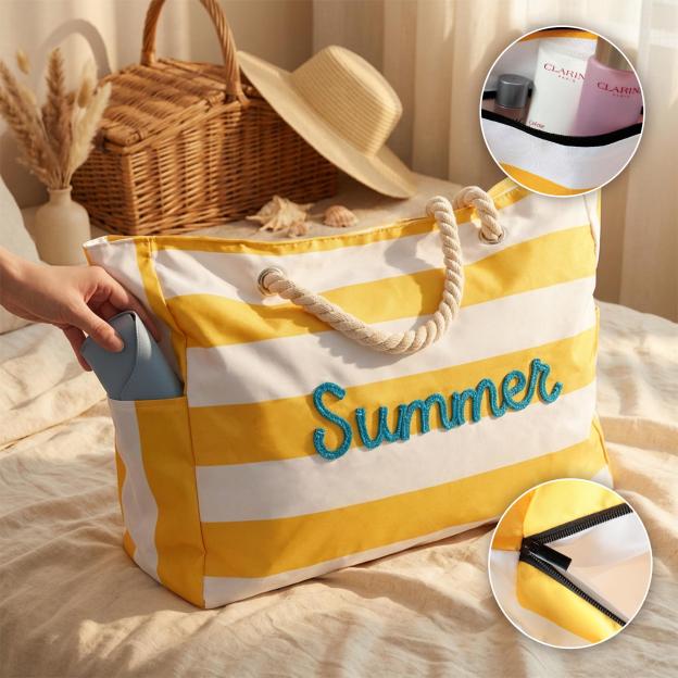 Personalized Beach Tote Bag with Zipper