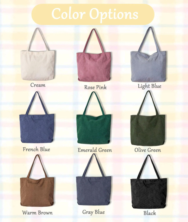 Custom Corduroy Tote Bag with Zipper